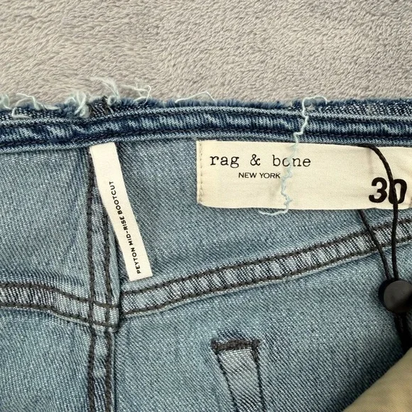 Rag Bone Peyton Mid Rise Bootcut Jeans Misty Wash‎ Distressed Raw Hem Size 30